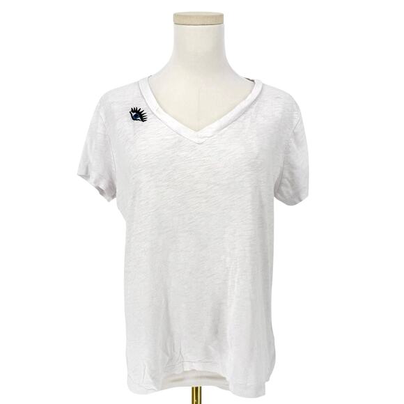 Embroidered Evil Eye V-Neck Tee Basic T-Shirt Women's M White Casual - Picture 1 of 7